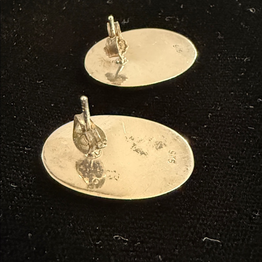 Vintage 925 Mexican Sterling Silver Lapis Oval Stone Earrings - Picture 3 of 6